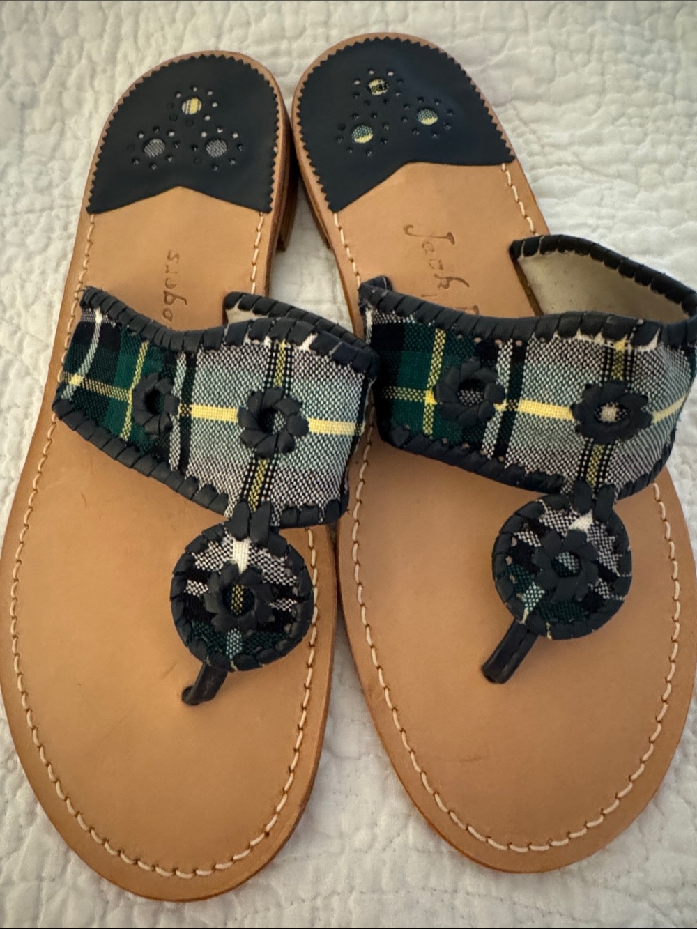 NWT Jack Rogers Plaid Thong Sandals in Navy & Green women’s Sz 11